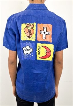 Vintage 2000s blue graphic shirt 