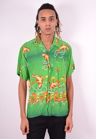 MENS VINTAGE SHIRT LARGE GREEN 90'S