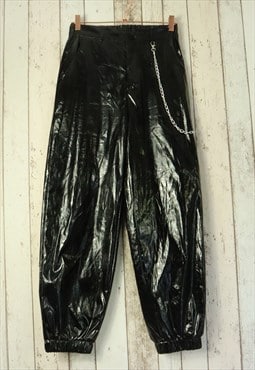 Vintage Y2K Black PVC Baggy Sheen Rave Party Pants Trousers