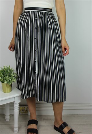 VINTAGE STRIPE MIDI MAXI SKIRT WITH BUTTON FRONT DETAIL