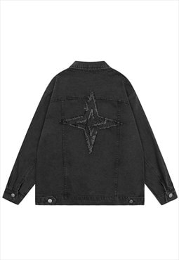 Patchwork denim jacket star jean bomber in vintage black