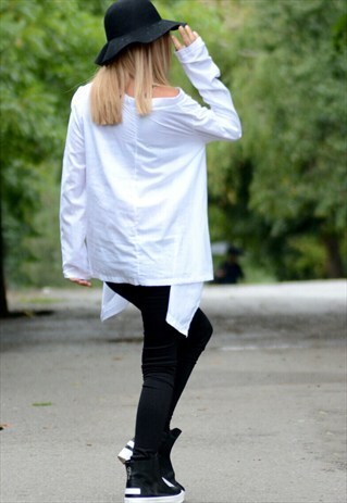 MAXI TUNIC/WHITE OVERSIZE TUNIC/ ASYMMETRICAL PLUS SIZE TOP