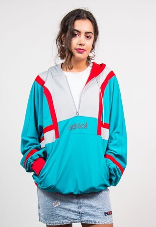 90'S BRIGHT BLUE ADIDAS PULLOVER TRACKSUIT JACKET TOP