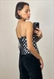 BLACK SATIN STRAPLEES TOP, SILKY POLKA DOT CORSET