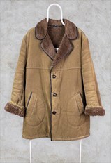 Vintage Sheepskin Coat Jacket Greenwoods Made in Britain XL
