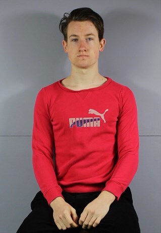 VINTAGE PUMA SWEATSHIRT IN PINK WITH RUBBER PRINT LOGO. COTT