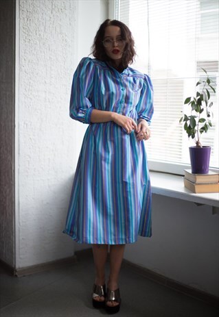 VINTAGE 80'S MULTICOLOR STRIPED DRESS
