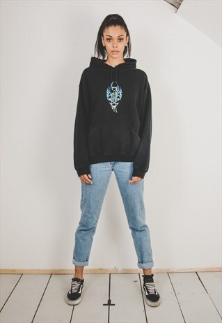 VINTAGE HOODIE IN BLACK WITH TRIBAL GRAPHIC