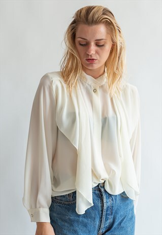 VINTAGE 80S ROUND COLLAR BLOUSE WITH BOW