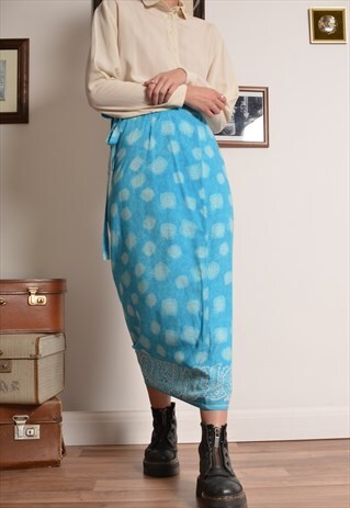 VINTAGE 80S BEACH WRAP MAXI SKIRT IN AQUA BLUE