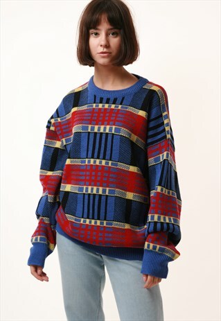 90S VINTAGE MULTI PATTERN WOOL KNITWEAR SWEATER 14191