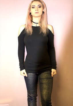 Black long sleeve cut out sexy shoulder top punk grunge