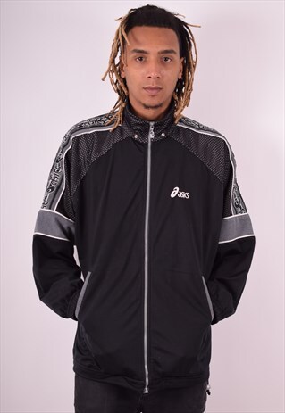 ASICS MENS VINTAGE TRACKSUIT TOP JACKET XL BLACK 90S