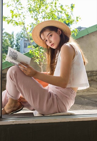 PURE LINEN DUSTY PINK TROUSERS