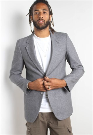 VINTAGE 80'S PIN STRIPED SUIT JACKET BLAZER GREY