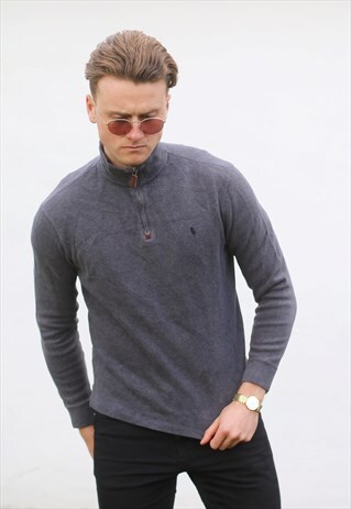 RALPH LAUREN 1/4 ZIP USA TAUPE GREY SWEATSHIRT