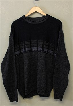 Vintage Knit Jumper Black With Patterns