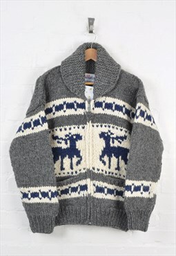 Vintage Canadian Wool Knitwear Cardigan Grey Small