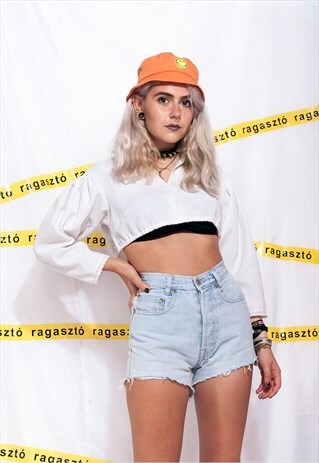 VINTAGE DENIM SHORTS 90S HIGH WAIST CROPPED JEANS FRAYED HEM