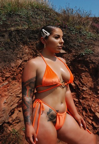 ORANGE VELOUR STRAPPY BIKINI