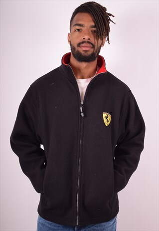 FERRARI MENS VINTAGE FLEECE JACKET MEDIUM BLACK 90S