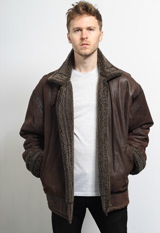 VINTAGE LEATHER AVIATOR FLEECE JACKET