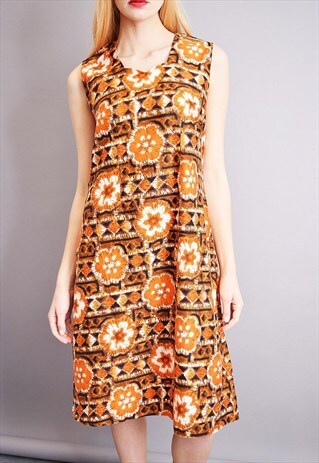 VINTAGE 70'S BOHO ABSTRACT PRINT PSYCHEDELIC MOD DRESS