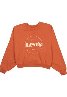 Vintage 90's Levi's Sweatshirt Spellout Crop Orange Medium