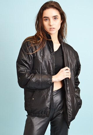 VINTAGE 90'S RETRO MINIMALIST SHIMMER PUFFER SPORTS JACKET