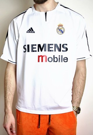 VINTAGE REAL MADRID TOP MENS MEDIUM WHITE FOOTBALL SHIRT Y2K