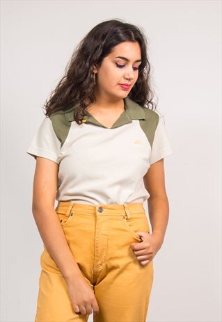 VINTAGE 90'S BEIGE ADIDAS POLO T-SHIRT