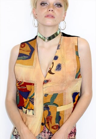 90S VINTAGE BOHO FESTIVAL AZTEC PRINT YELLOW GILET WAISTCOA