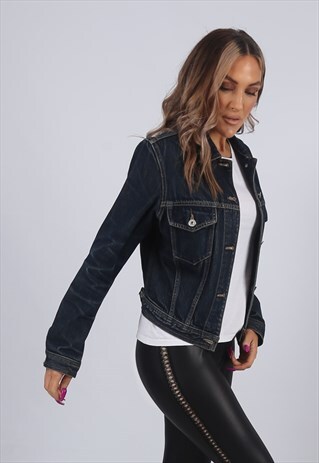 VINTAGE Y2K DENIM JACKET FITTED UK 12 M (J53K)