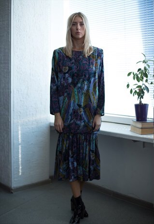VINTAGE 70'S MULTI COLOUR ABSTRACT PRINT DRESS