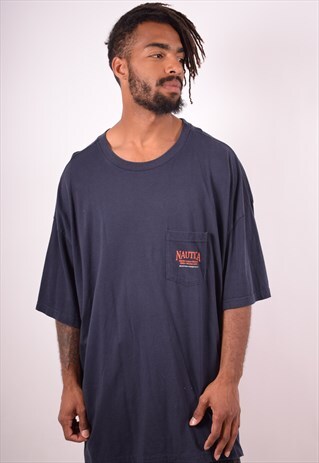 NAUTICA MENS VINTAGE HAWAIIAN T-SHIRT TOP 5XL NAVY BLUE 90S