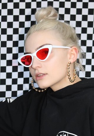 TINTED CAT EYE SUNGLASSES IN WHITE AND RED