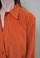MINIMALIST ORANGE BLOUSE, CUTE FLOWERS EMBROIDERY BUTTON UP 