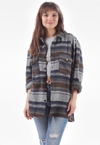 VINTAGE AZTEC PRINT STRIPED FLANNEL SHIRT