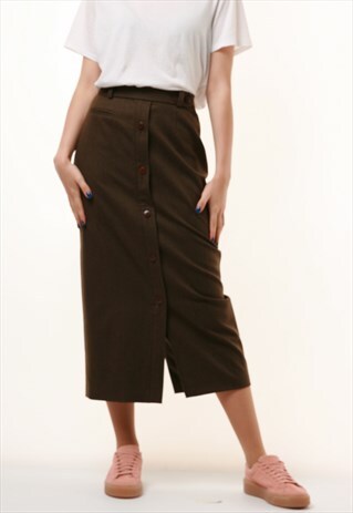 80S VINTAGE BURBERRY WOOL PENCIL MIDI SKIRT 972