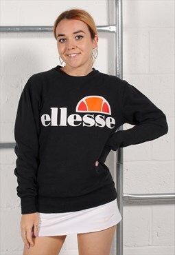 Vintage Ellesse Sweatshirt in Black Crewneck Jumper Size 8