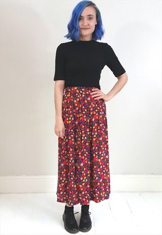 VINTAGE 90'S RED CARTOON PRINT MIDI SKIRT