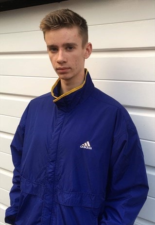 MENS VINTAGE 80S BLUE ADIDAS COAT SPORTSWEAR JACKET ZIPPER