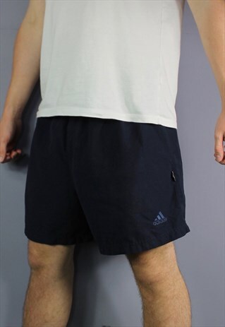 VINTAGE ADIDAS SHORTS IN NAVY BLUE WITH POCKETS, EMBROIDERED