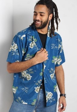 VIntage Hawaiian Crazy Patterned Shirt Blue