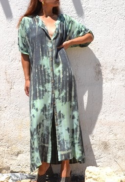 Vintage teal green/gray tie dye maxi over sized dress