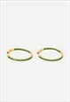 THIN HOOP EARRINGS WITH EMERALD GREEN STONES