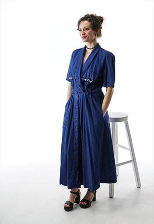 SHORT SLEEVE DENIM DRESS / RETRO DRESS