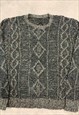 VINTAGE KNITTED JUMPER ABSTRACT PATTERNED GRANDAD SWEATER