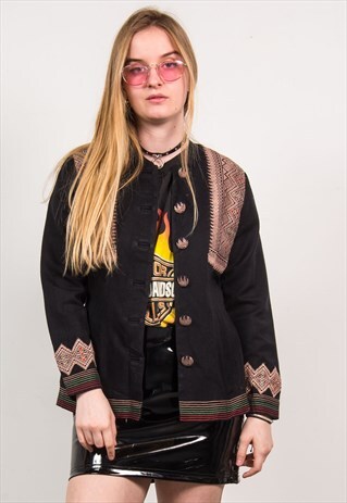 VINTAGE 90'S BLACK AZTEC PATTERN JACKET