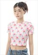 STAR PRINT CROP TOP SHORT T-SHIRT TUMMY EXPOSING TOP IN PINK